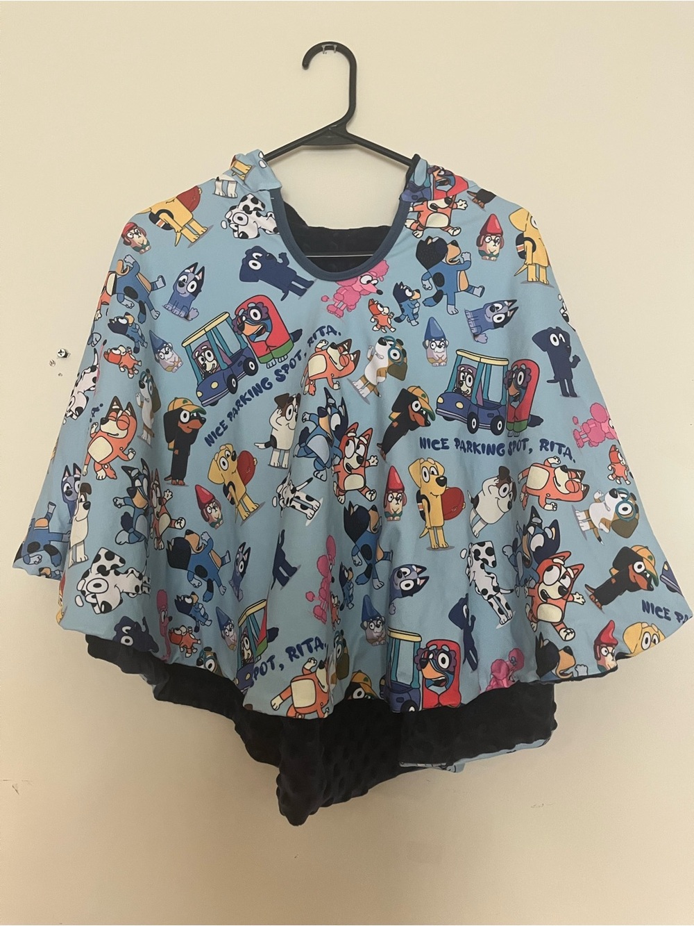 Kids Light Blue Bluey Character Blanket Cape with Hood Minky 100% Cotton